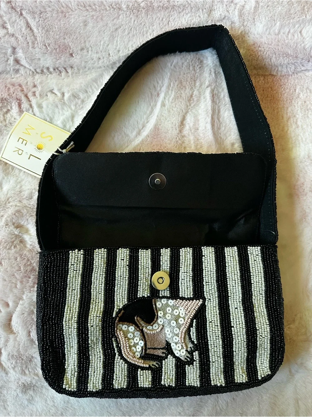 French Bulldog - Sol and Mer Beaded Shoulder Purse Bag NWT